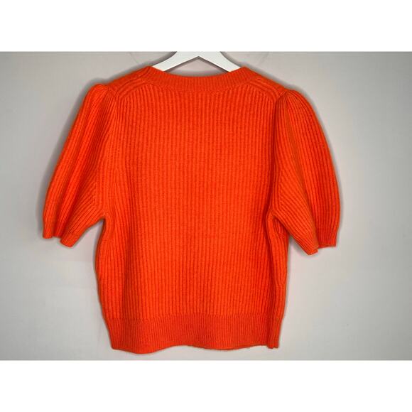 J. Crew Short Sleeve Wool-Cashmere Blend Cable-Knit Crewneck Sweater Orange - Picture 8 of 9